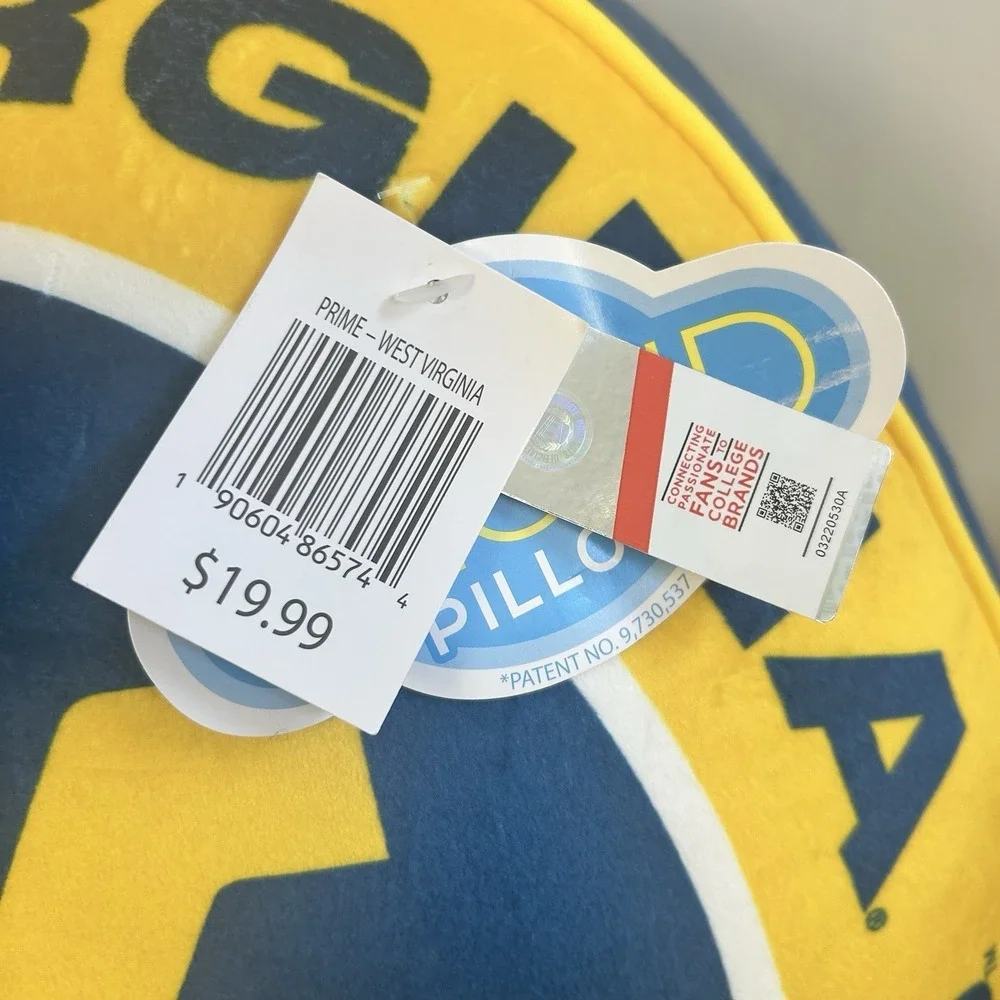 west virginia mountaineers Logo 2 Sided Round Cloud Travel Pillow NEW (FLAW)